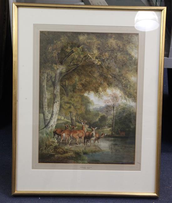 Attributed Robert Hills (1769-1844) Deer in Windsor Park 17.5 x 13in.